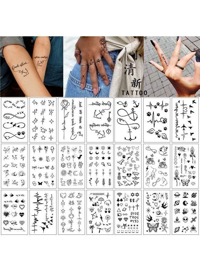 جلامكيت 24 وشم مؤقت مقاوم للماء بتصاميم هندسية، فراشة، حب، نبض القلب، مرساة، نصوص، خطوط، أزهار، حيوانات، مناسب للأطفال والبالغين والرجال والنساء - أسود - Image 1