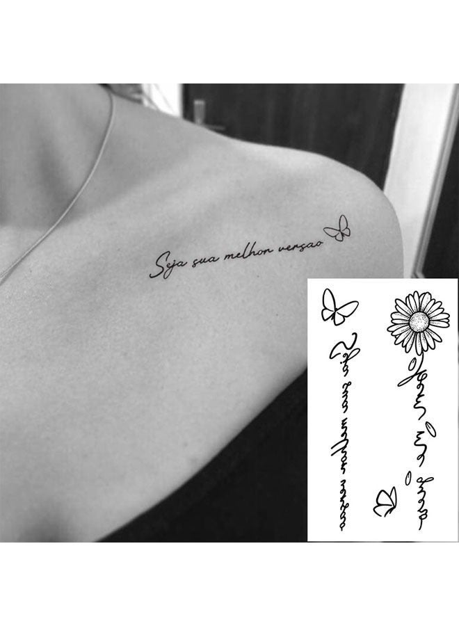 جلامكيت 24 وشم مؤقت مقاوم للماء بتصاميم هندسية، فراشة، حب، نبض القلب، مرساة، نصوص، خطوط، أزهار، حيوانات، مناسب للأطفال والبالغين والرجال والنساء - أسود - Image 3