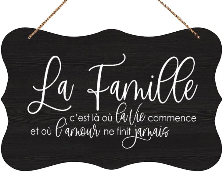 SARVADA DECOR Rustic Wooden Hanging Sign La Famille Sign French Sign Family for Farmhouse Home Decor Rustic Signs Motivational Wood Home Sign 12x6 Inch  - Image 1