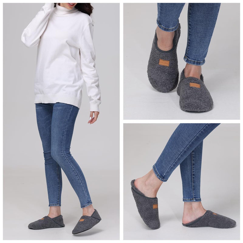 ANLUKE Slipper for Women Men Slipper Socks Fuzzy House Shoes Rubber Sole Slip On Soft-Lightweight Non Slip Indoor/Outdoor Dark Grey - Image 2