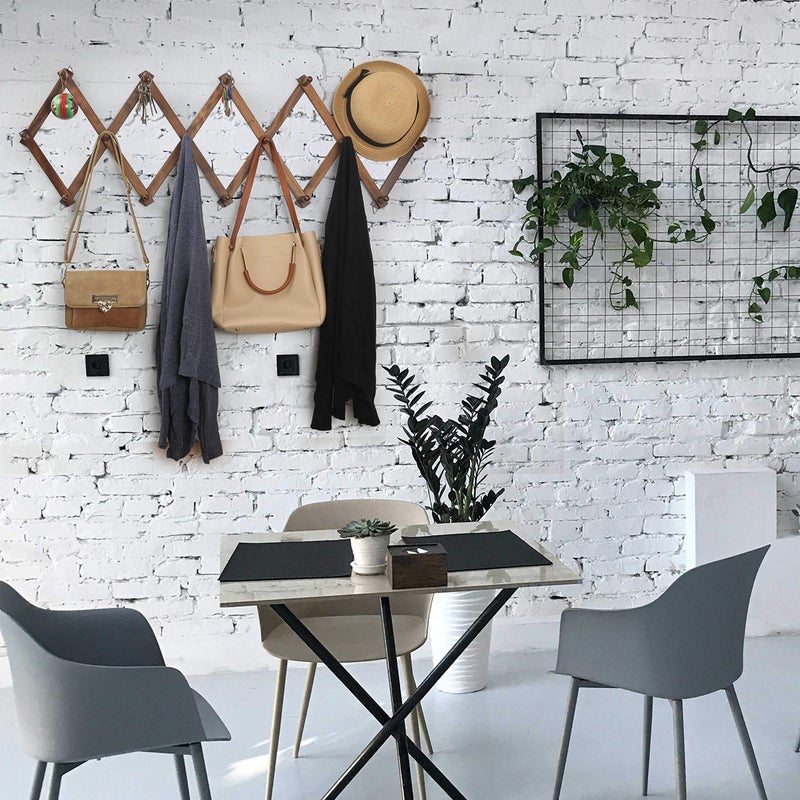 WEBI Accordion Wall Hanger, Wooden Coat Rack Wall Mounted, Hat & Cap Hook Rack, 16 Peg Hooks, Walnut Color - Image 5