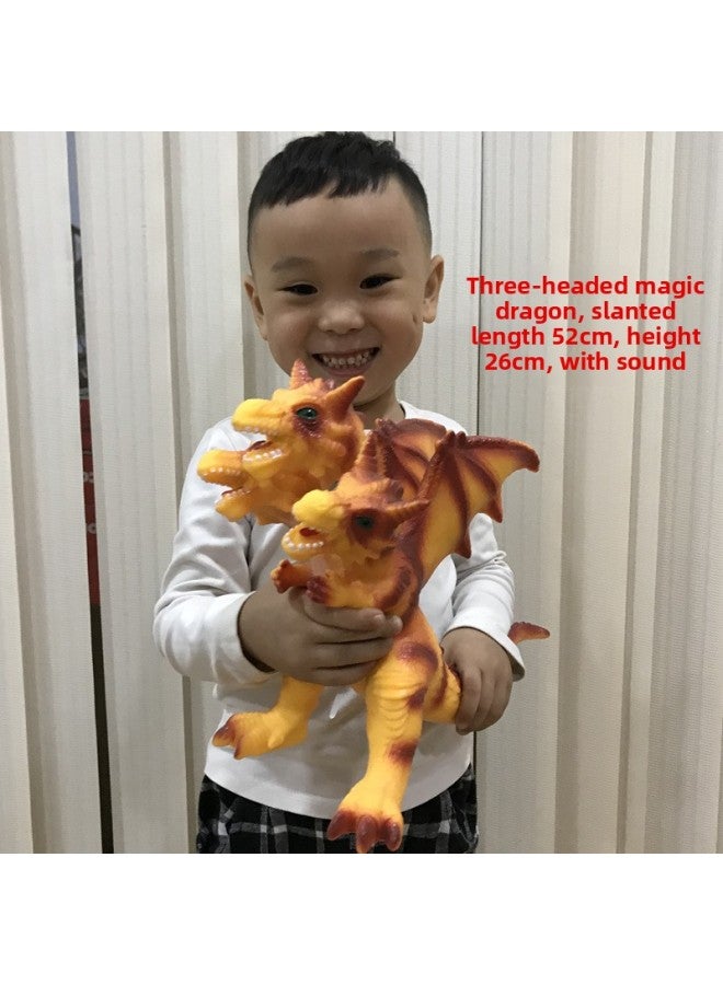 Children's Toy Simulation Dinosaur Toy Soft Glue Doll Animal Model Set Gift Stall On Behalf Of Zong-Color:(Early Education 498 Content) Large Yellow Three-headed Magic Dragon - Image 1