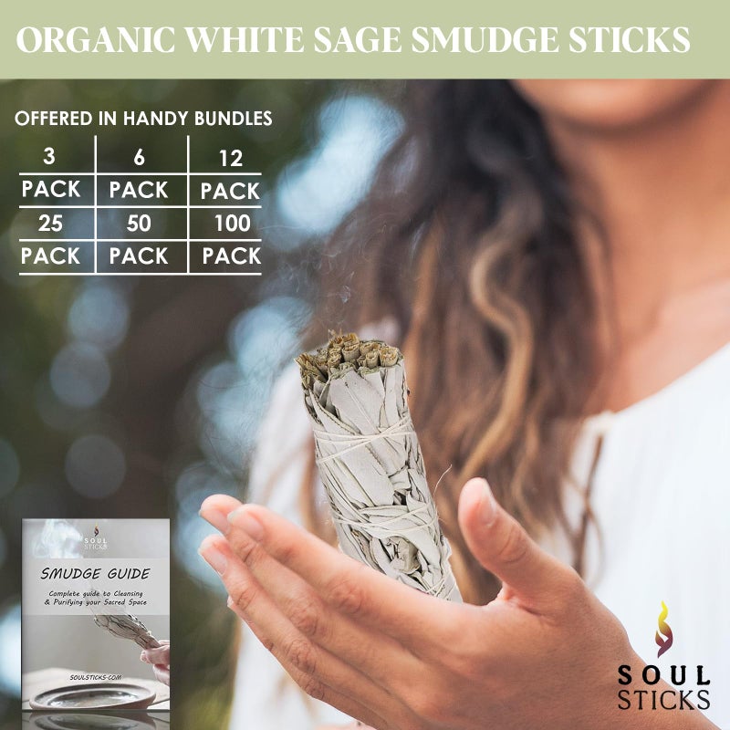 Ancientveda ANCIENT VEDA 4 Inch White Sage Smudge Sticks Bulk With Starter Guide (3 Pack) Smudging Sticks Bulk Sage for Cleansing House | White Sage for Smudging and Negative Energy Yoga | California Sage Bundles - Image 5