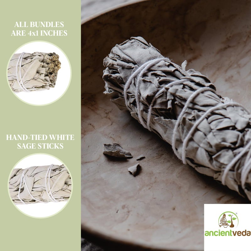 Ancientveda ANCIENT VEDA 4 Inch White Sage Smudge Sticks Bulk With Starter Guide (3 Pack) Smudging Sticks Bulk Sage for Cleansing House | White Sage for Smudging and Negative Energy Yoga | California Sage Bundles - Image 3