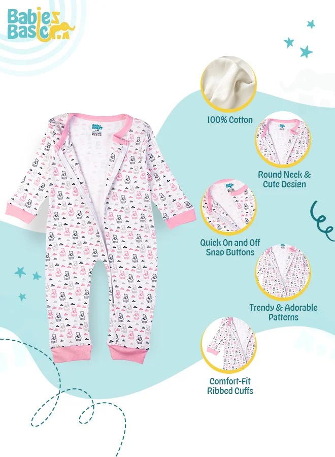 Babies Basic 100% Cotton Printed Long Sleeves Jumpsuit/Romper/Sleepsuit For Babies