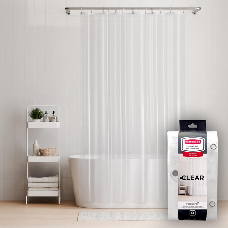 Rubbermaid Clear Shower Curtain Liner, Waterproof Heavyweight PEVA Shower Liner for Bathroom, with Magnets and Rustproof Charcoal Gray Grommets, 70x72, Standard Size, Clear - Image 1