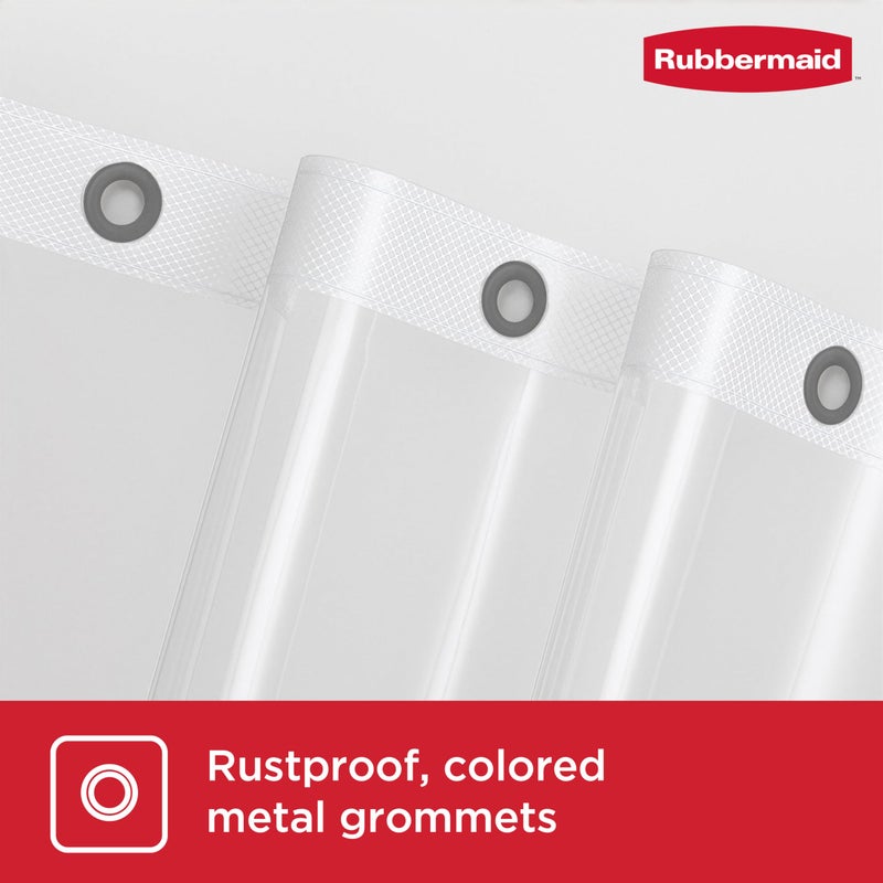 Rubbermaid Clear Shower Curtain Liner, Waterproof Heavyweight PEVA Shower Liner for Bathroom, with Magnets and Rustproof Charcoal Gray Grommets, 70x72, Standard Size, Clear - Image 4