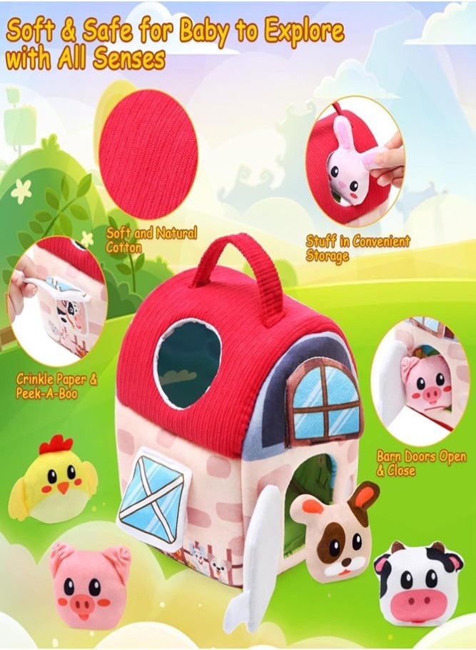 BELLSBERRY Baby Farm Animal Shape Sorter Toy – Plush Barn House with 6 Animals, Rattle, Crinkle & Mirror - Image 3