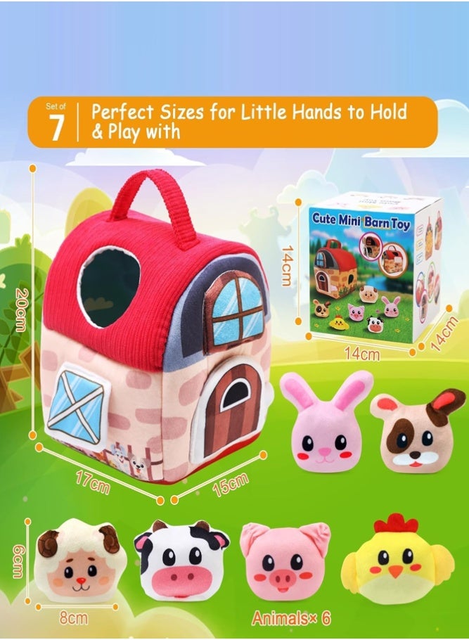 BELLSBERRY Baby Farm Animal Shape Sorter Toy – Plush Barn House with 6 Animals, Rattle, Crinkle & Mirror - Image 2