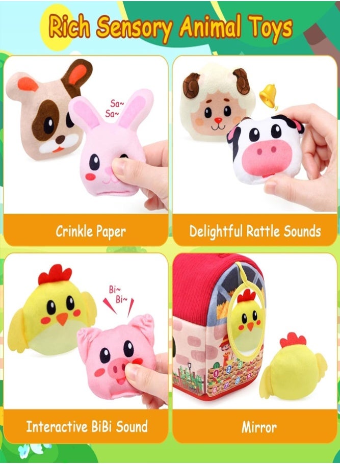 BELLSBERRY Baby Farm Animal Shape Sorter Toy – Plush Barn House with 6 Animals, Rattle, Crinkle & Mirror - Image 4