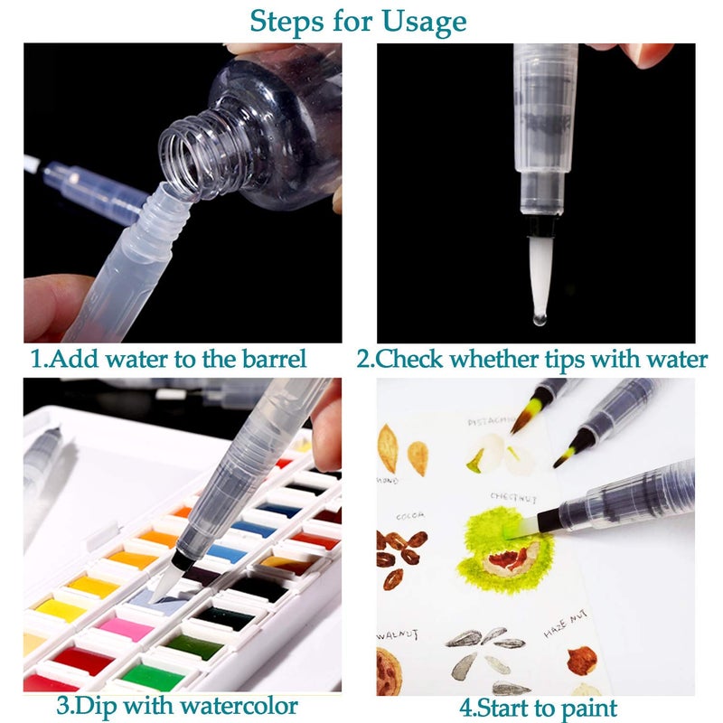 SCHUBERT Water Brush Pen Set 6 Pcs Aqua Painting Brushes with Assorted Tips for Water Soluble Colored Pencils Water Color WaterBase Markers Powdered Pigment Watercolor Paints Transparent - Image 5