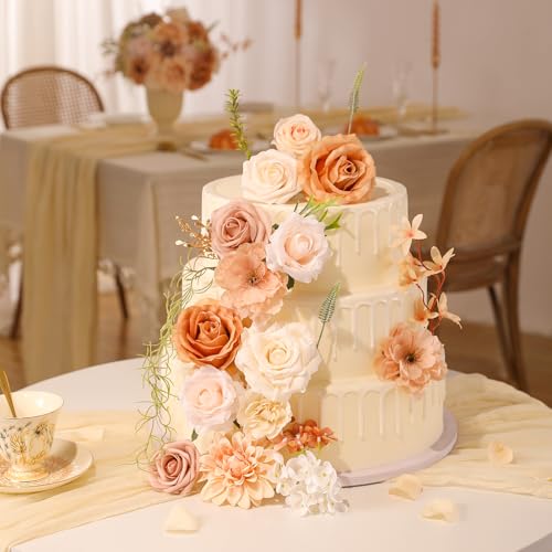 Floweroyal Artificial Flowers Fake Rose Flowers Dahlia with Stems for DIY Wedding Bridal Bouquets Baby Shower Floral Arrangement Table Centerpieces Home Decorations - Image 3