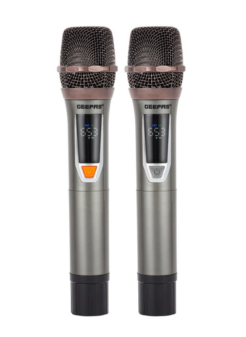 UHF Wireless Microphone- GMP15015/ Pack of 2, Sharp Sensitivity, Improves Mobility and Flexibility/ 100 Selectable Channels, Wide Frequency Range, Perfect for Live Performers, Singers, Orators, Karaoke, Speeches/ 2 Years Warranty, Metallic Black Geepas