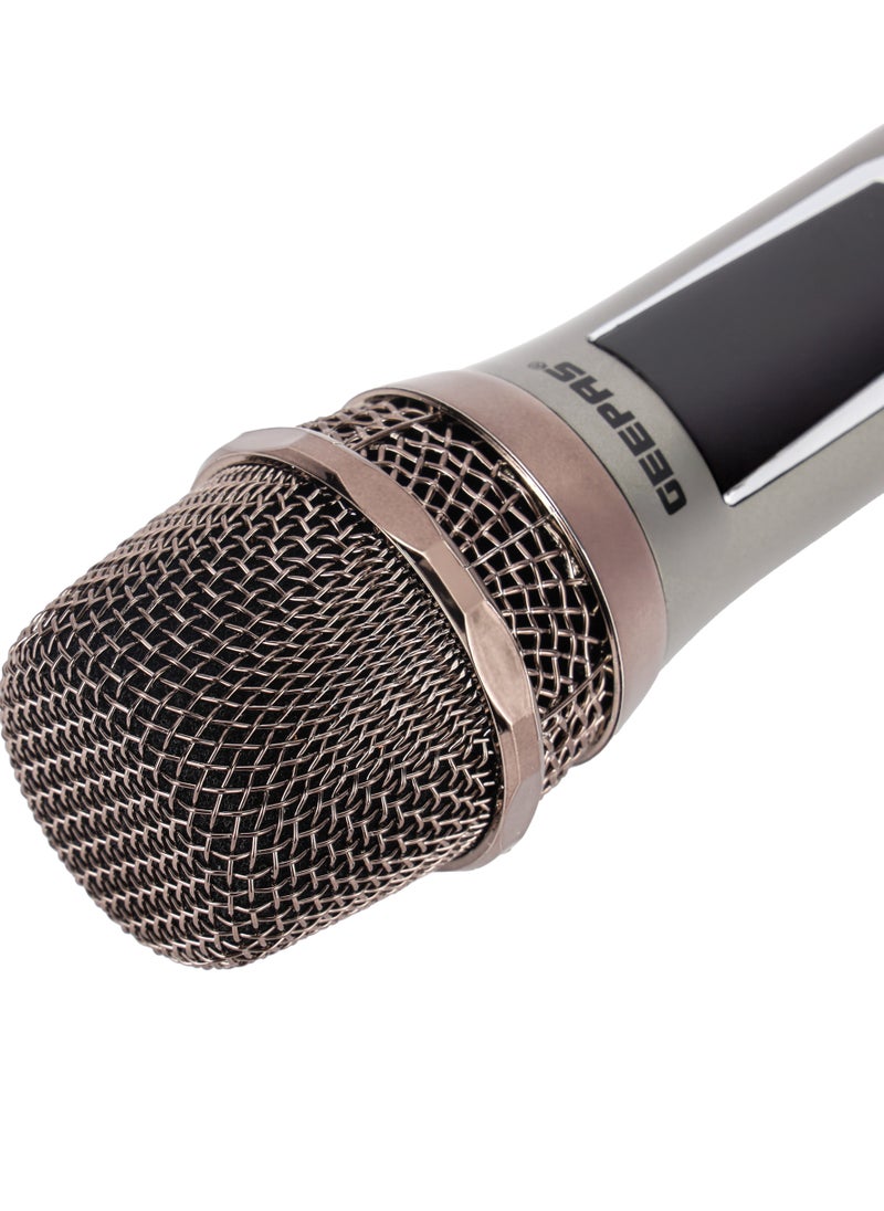 GEEPAS - UHF Wireless Microphone- GMP15015/ Pack of 2, Sharp Sensitivity, Improves Mobility and Flexibility/ 100 Selectable Channels, Wide Frequency Range, Perfect for Live Performers, Singers, Orators, Karaoke, Speeches/ 2 Years Warranty, Metallic Black Geepas - Image 1