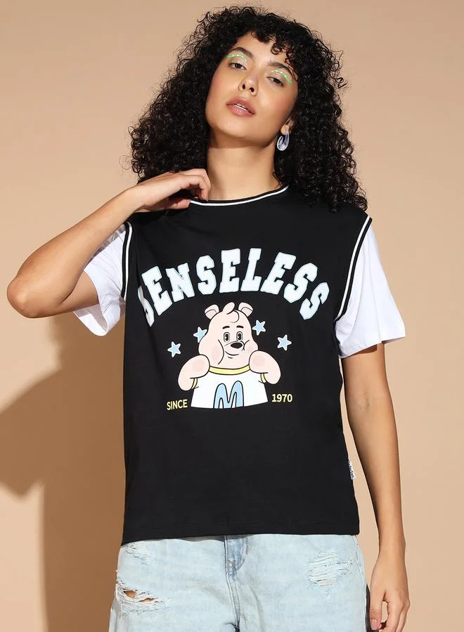 Take Two Women Black Graphic Print Boxy T-Shirt By The Dry State