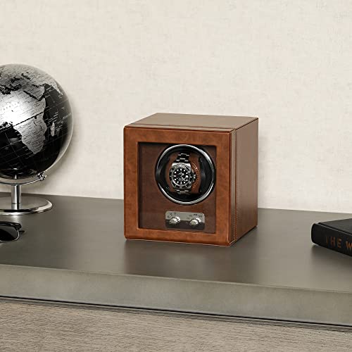 ROTHWELL Single Watch Winder for Automatic Watches with Quiet Motor with Multiple Speeds and Rotation Settings (Tan/Brown) - Image 3