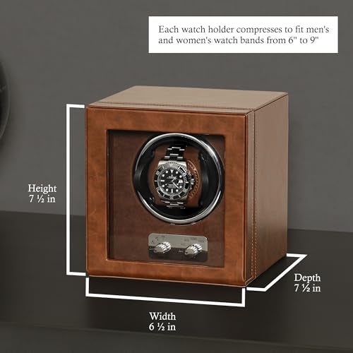 ROTHWELL Single Watch Winder for Automatic Watches with Quiet Motor with Multiple Speeds and Rotation Settings (Tan/Brown) - Image 2