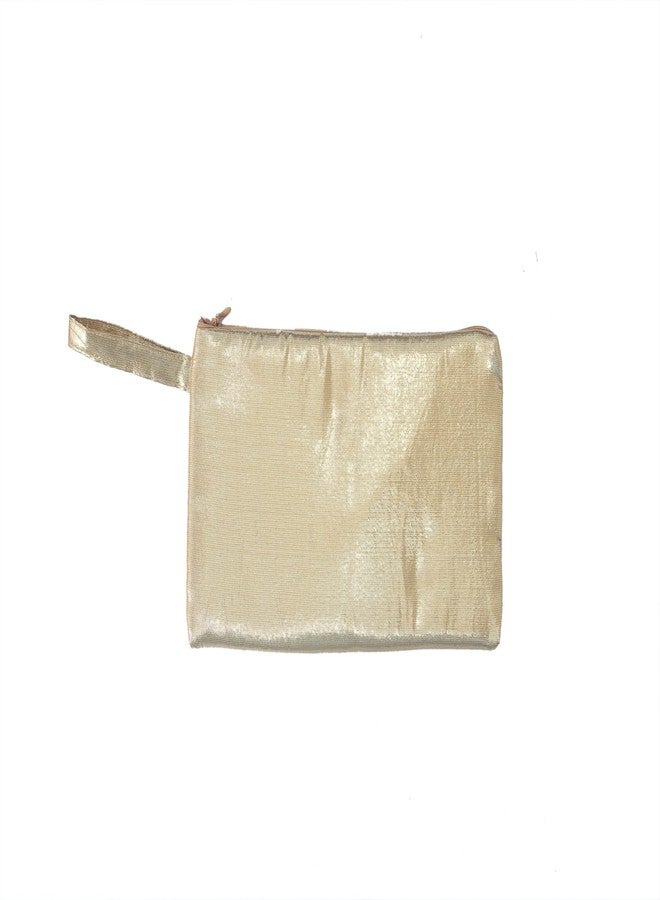 My God Gift Yellow Silk Canvas Wristlet Zipper Pouch with Red & White Stitched Grid Design (Size 9 X 5 Inches) II (Golden) - Image 1