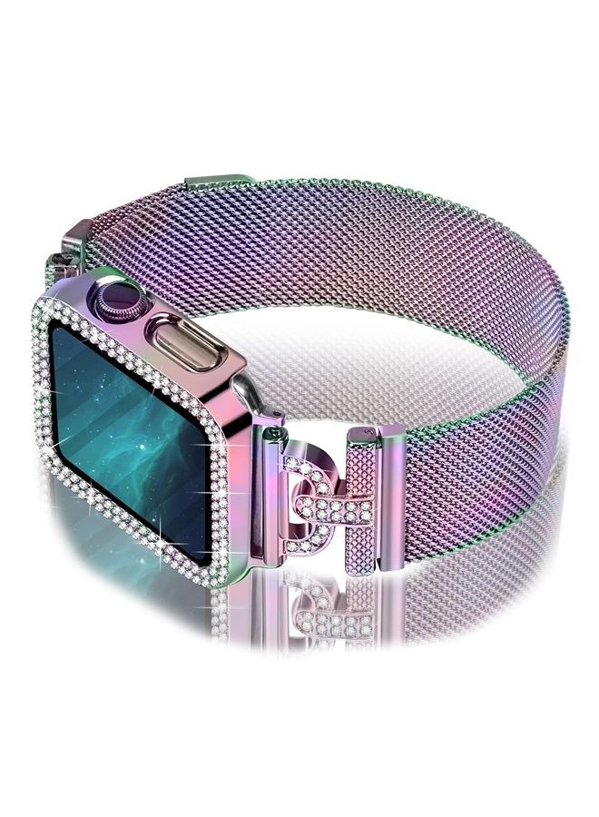 JOYOZY Magnetic Band Compatible with Apple Watch Band 38mm 40mm 41mm 42mm 44mm 45mm Milanese Strap with Bling Case and Screen Protector, Dressy Stainless Steel iWatch Loop for Women (Rainbow 44mm) - Image 1