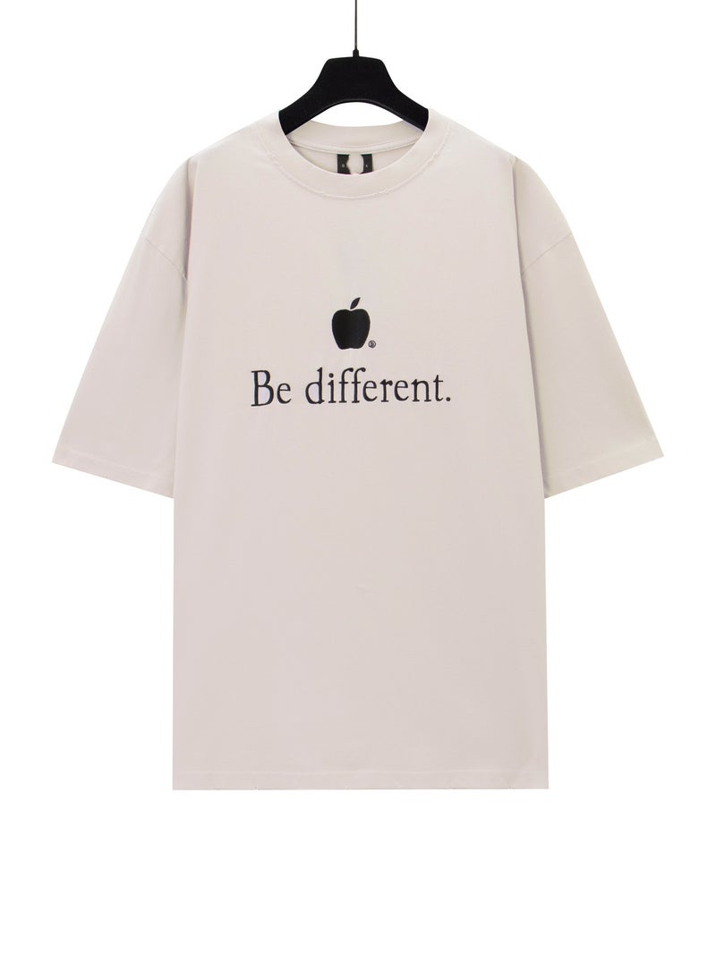 2023 Summer Luxury B-Brand Apple Embroidery Unisex OS Tee Stone Gray - Image 1