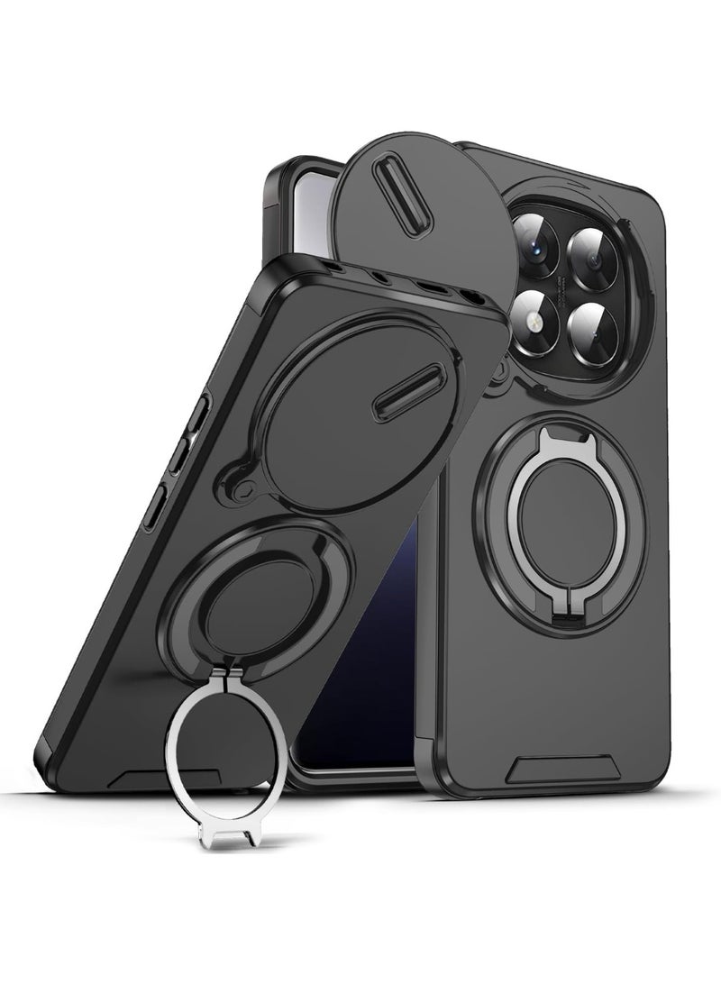 GOLDEN MASK Compatible With Xiaomi Redmi Note 14 Pro 4G Sliding Camshield Ring Holder Phone Case (Black)