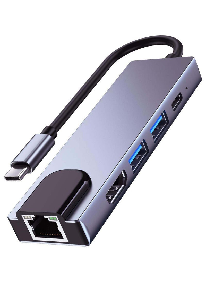 5 in 1 USB C Docking Station, Type C to HDMI Adapter, RJ45 Ethernet,Compatible with MacBook Pro/Air & Type C Devices,HDMI Hub with HDMI Ethernet Port, USB3.0/2.0 Port, PD Charging Compatible with MacBook Pro/Air, iPad Pro, iPhone 16/15, iMac, XPS - Image 2