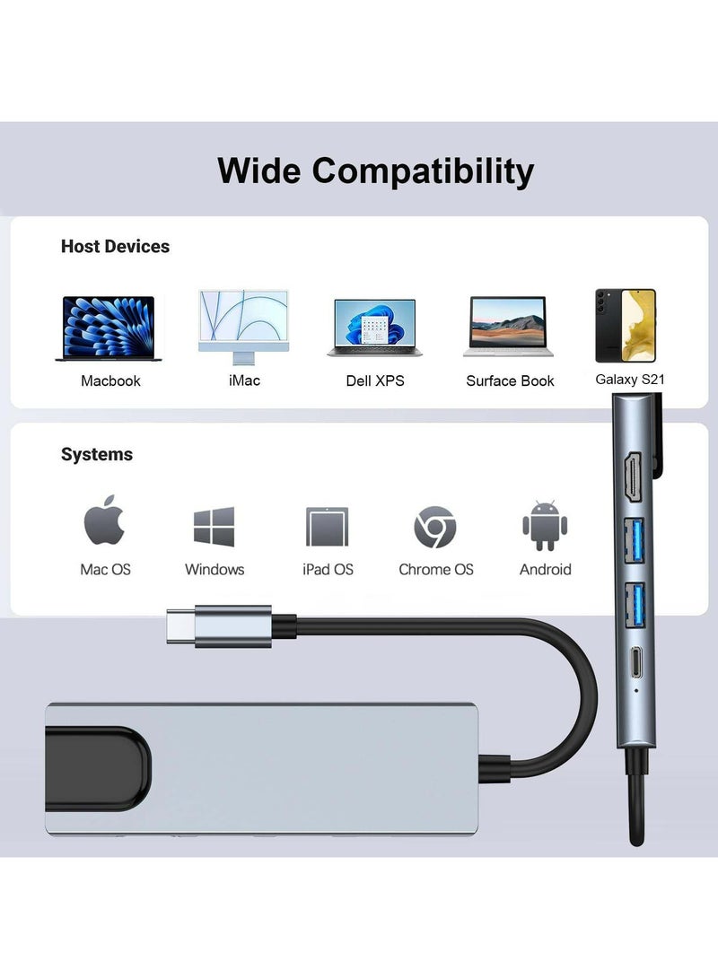 5 in 1 USB C Docking Station, Type C to HDMI Adapter, RJ45 Ethernet,Compatible with MacBook Pro/Air & Type C Devices,HDMI Hub with HDMI Ethernet Port, USB3.0/2.0 Port, PD Charging Compatible with MacBook Pro/Air, iPad Pro, iPhone 16/15, iMac, XPS - Image 4