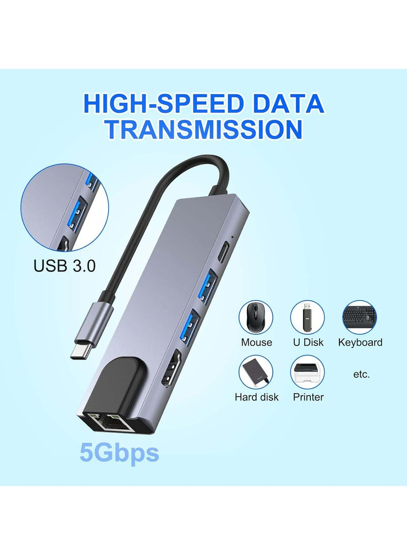 5 in 1 USB C Docking Station, Type C to HDMI Adapter, RJ45 Ethernet,Compatible with MacBook Pro/Air & Type C Devices,HDMI Hub with HDMI Ethernet Port, USB3.0/2.0 Port, PD Charging Compatible with MacBook Pro/Air, iPad Pro, iPhone 16/15, iMac, XPS - Image 5