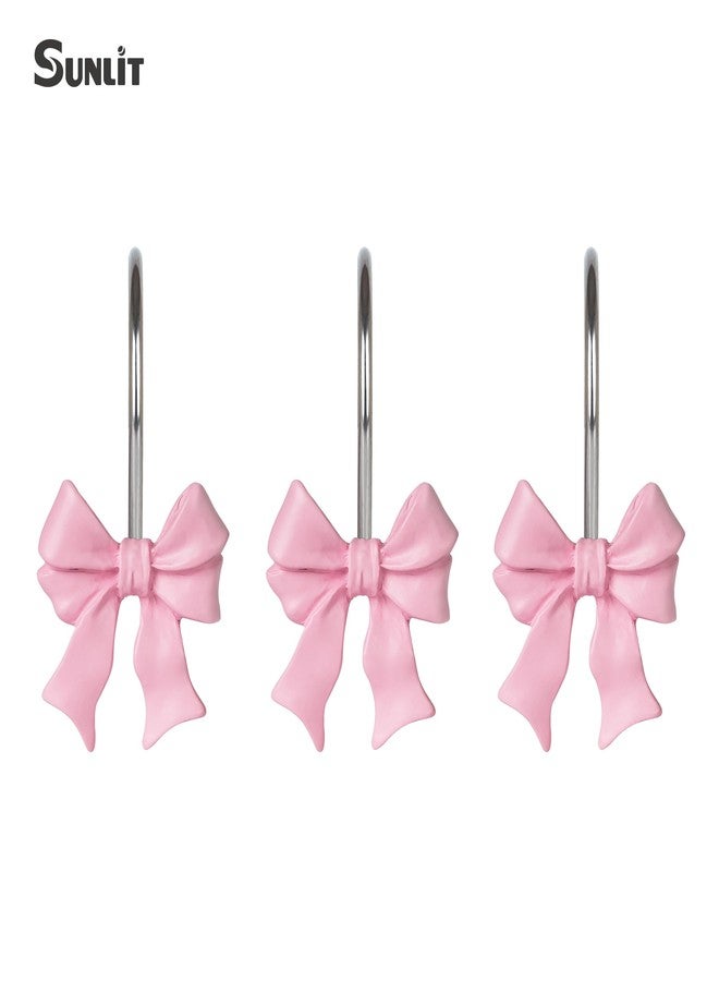 Sunlit Cute Bow Knot Shower Curtain Hooks, Home Decorative Shower Curtain Rings for Bathroom, Resin Shower Curtain Hangers Bathroom Accessories, Set of 12, Pink - Image 2