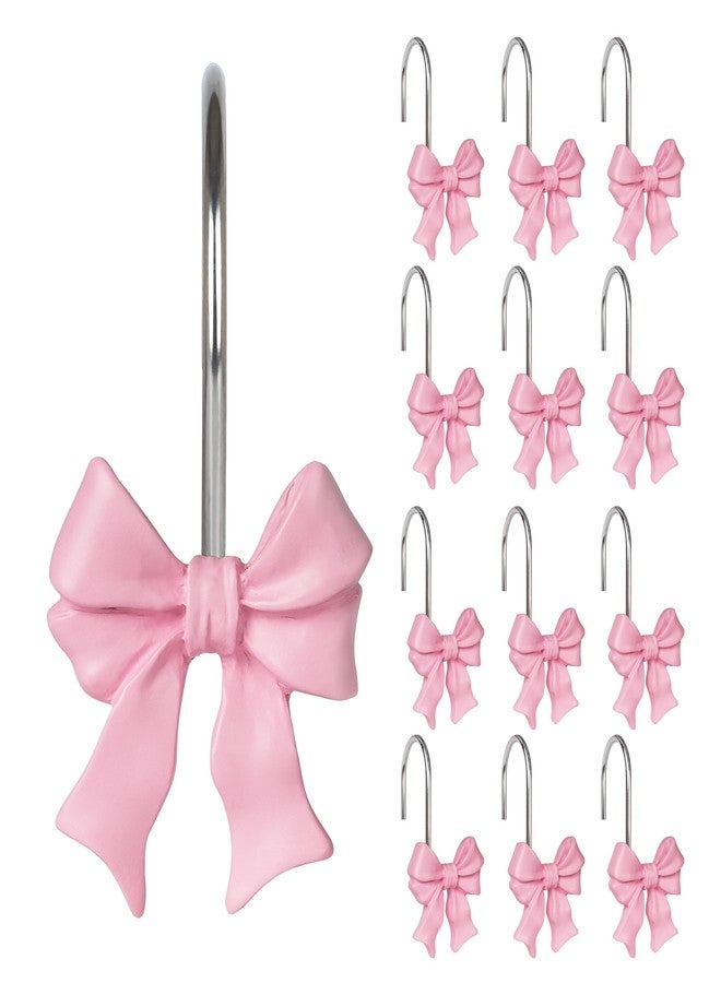 Sunlit Cute Bow Knot Shower Curtain Hooks, Home Decorative Shower Curtain Rings for Bathroom, Resin Shower Curtain Hangers Bathroom Accessories, Set of 12, Pink - Image 1