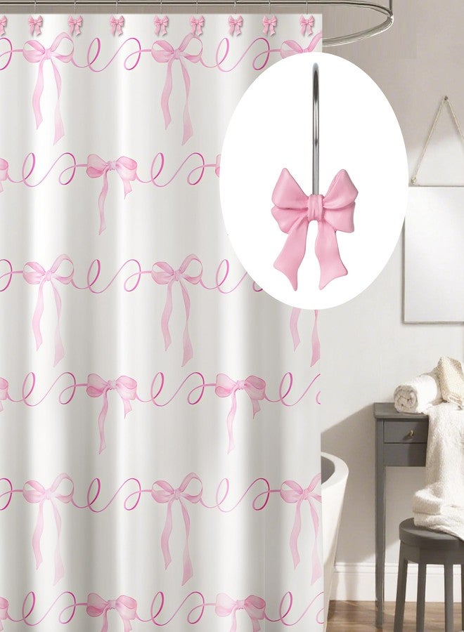 Sunlit Cute Bow Knot Shower Curtain Hooks, Home Decorative Shower Curtain Rings for Bathroom, Resin Shower Curtain Hangers Bathroom Accessories, Set of 12, Pink - Image 5