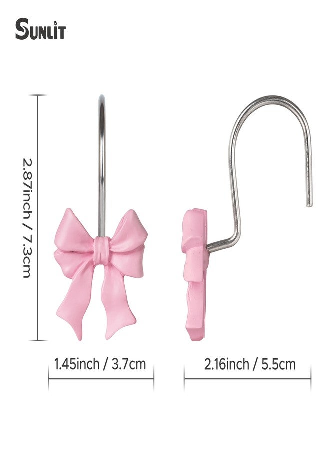 Sunlit Cute Bow Knot Shower Curtain Hooks, Home Decorative Shower Curtain Rings for Bathroom, Resin Shower Curtain Hangers Bathroom Accessories, Set of 12, Pink - Image 3