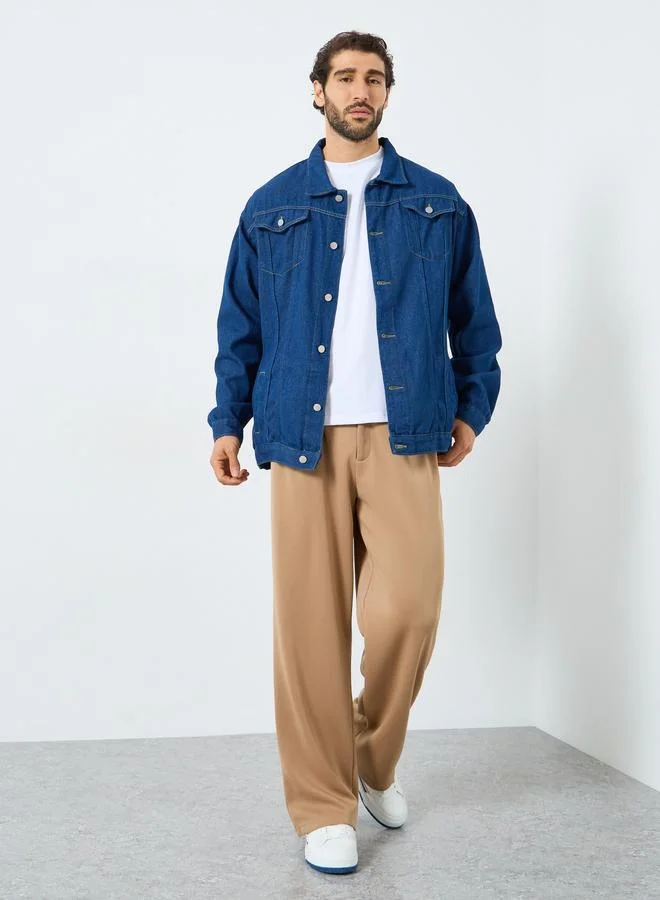 Styli Men Oversized Denim Jacket with Pockets