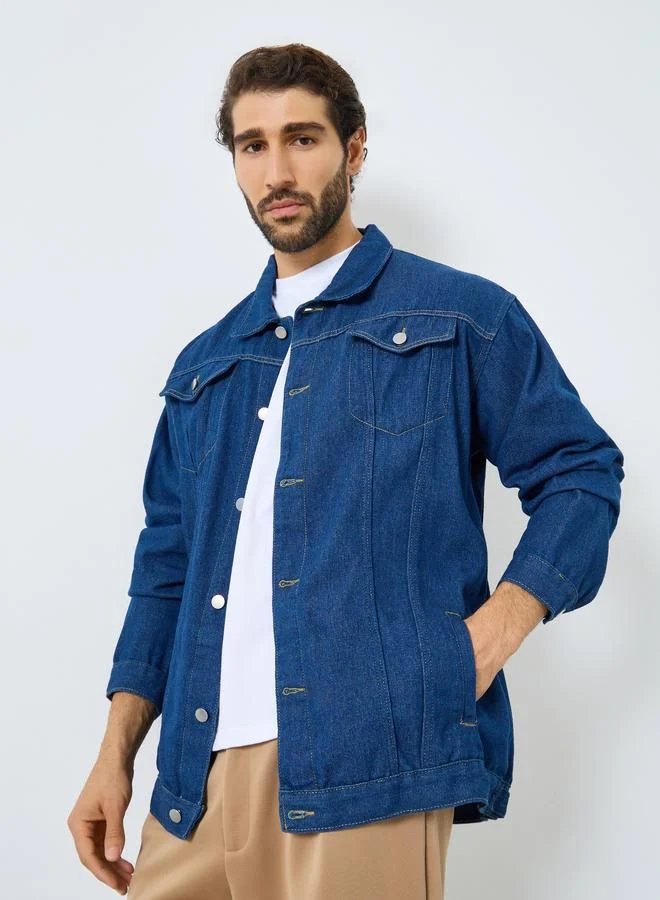 Styli Men Oversized Denim Jacket with Pockets