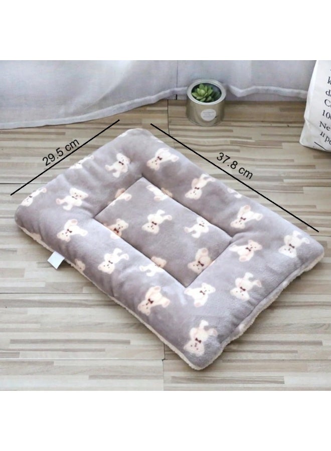 Soft Plush Pet Bed Mat – Grey Bear Print Cushion for Cats & Small Dogs – 29.5 × 37.8 cm - Image 2