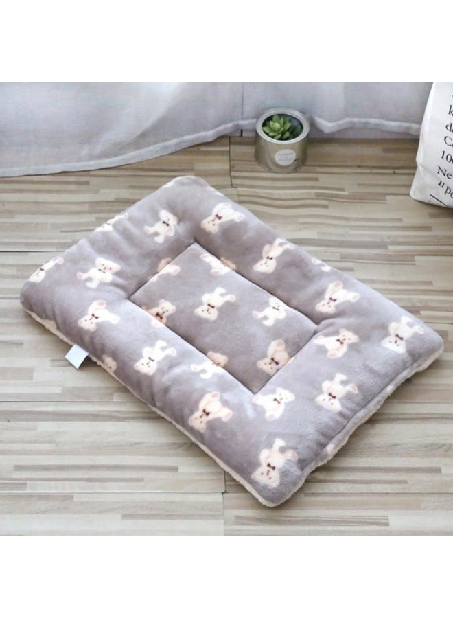 Soft Plush Pet Bed Mat – Grey Bear Print Cushion for Cats & Small Dogs – 29.5 × 37.8 cm - Image 1
