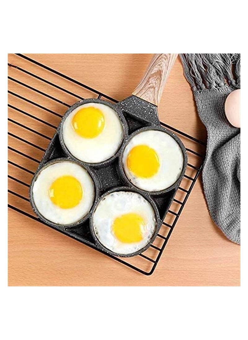Kitchen Nonstick Frying Pans 4 Hole Omelet Pan For Burger Eggs Ham Pancake Maker Wooden Handle Frying Pot Non-Stick Cooking Breakfast - Image 4