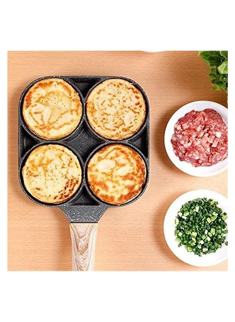 Kitchen Nonstick Frying Pans 4 Hole Omelet Pan For Burger Eggs Ham Pancake Maker Wooden Handle Frying Pot Non-Stick Cooking Breakfast - Image 2