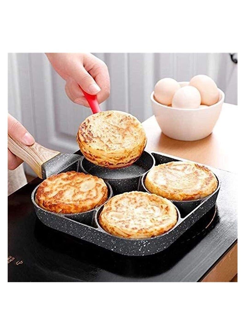 Kitchen Nonstick Frying Pans 4 Hole Omelet Pan For Burger Eggs Ham Pancake Maker Wooden Handle Frying Pot Non-Stick Cooking Breakfast - Image 3