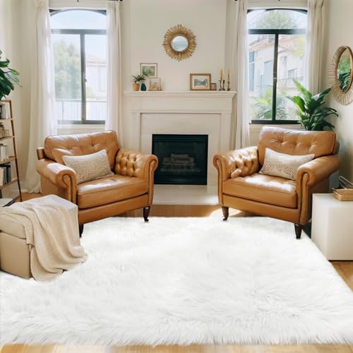 CIICOOL Faux Fur Rug White Fluffy Area Rugs for Bedroom, Thick Fuzzy Shag Rug Furry Bedside Nursery Rug for Living Room Plush Indoor Floor Carpet for Kids Room Teen Dorm, 3x5 ft - Image 2