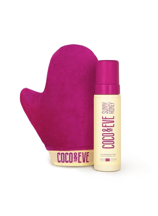 COCO & EVE طقم موس التسمير الذاتي - موس تسمير طبيعي بالكامل (داكن) | لوشن تسمير ذاتي فوري مع برونزر ومطبق قفاز للتسمير الذاتي | طقم برونزنج صني هوني بالي - Image 1