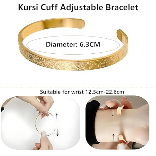 M Men Style Ayatul Kursi Engraved Half Kada for Men & Women Islamic Bracelet Spiritual Religious Bangle Gold SujalKa2025192 - Image 2