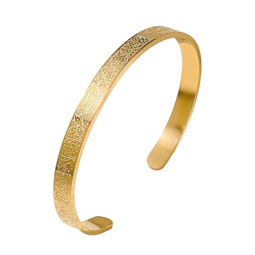 M Men Style Ayatul Kursi Engraved Half Kada for Men & Women Islamic Bracelet Spiritual Religious Bangle Gold SujalKa2025192 - Image 1