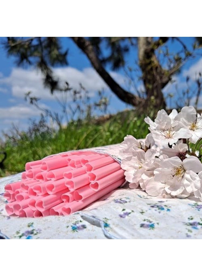 ٥٠ قطعة من المصاصات الوردية على شكل قلب، مصاصات شرب لطيفة للاستخدام مرة واحدة، مغلفة بشكل فردي، مصاصات بلاستيكية وردية، مثالية ليوم الصديقات، عيد الحب، حفلات أعياد الميلاد، حفلات توديع العزوبية، وديكورات حفلات الزفاف. - Image 2