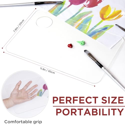 DUGATO Acrylic Rectangle-Shaped Palette 2pcs 11.8 x 7.9 inches Transparent - Crystal Clear Blend Paint Non-Stick Acrylic Watercolor Oil Paint Mixing Tray - Comfortable to Hold & Easy to Clean for DIY Artist - Image 2