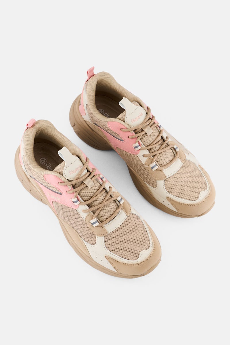 Algspar Women Lace Up Outdoor Shoes, Beige - Image 4