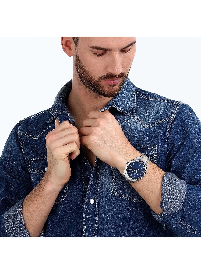 Sector Men's Blue Round Analog Dial with Silver Stainless Steel Band Watch - 41mm - R3253240049 - Image 5