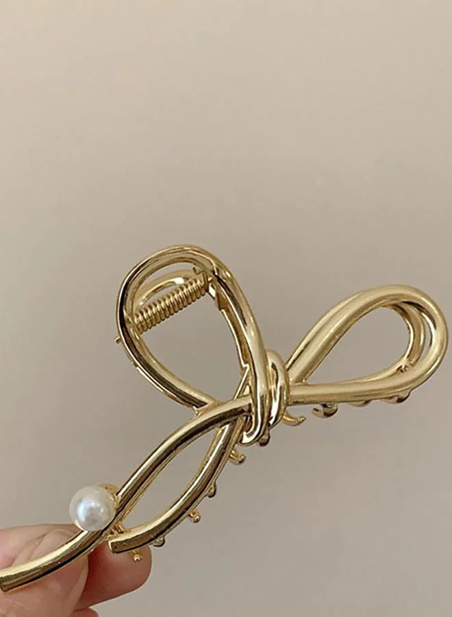 Styli Styli Ribbon Shape Hair Clamp with Faux Pearl Accent