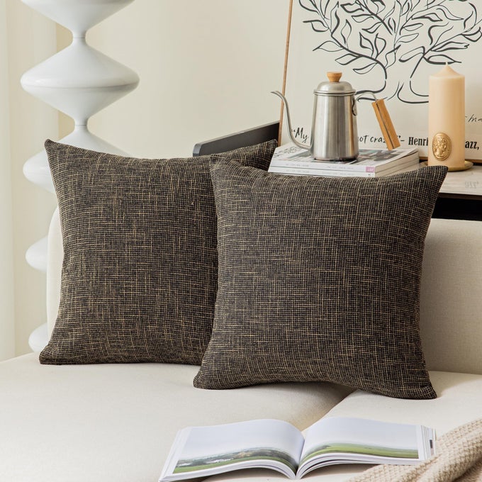 KEVIN TEXTILE SOFT SOLID LINED LINEN PILLOW COVER DURABLE PILLOWCASE FASHION STRIPED STAR CUSHION COVER 61 X 61 CM SET OF 2 BLACK GOLD