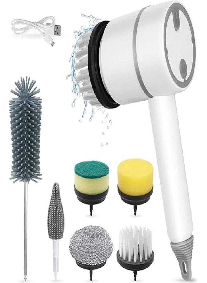 Rotating Electric Brush with 6 Replaceable Brush Heads - Cordless Electric Brush for Bathroom, Kitchen and Home Cleaning - USB Rechargeable - Image 1